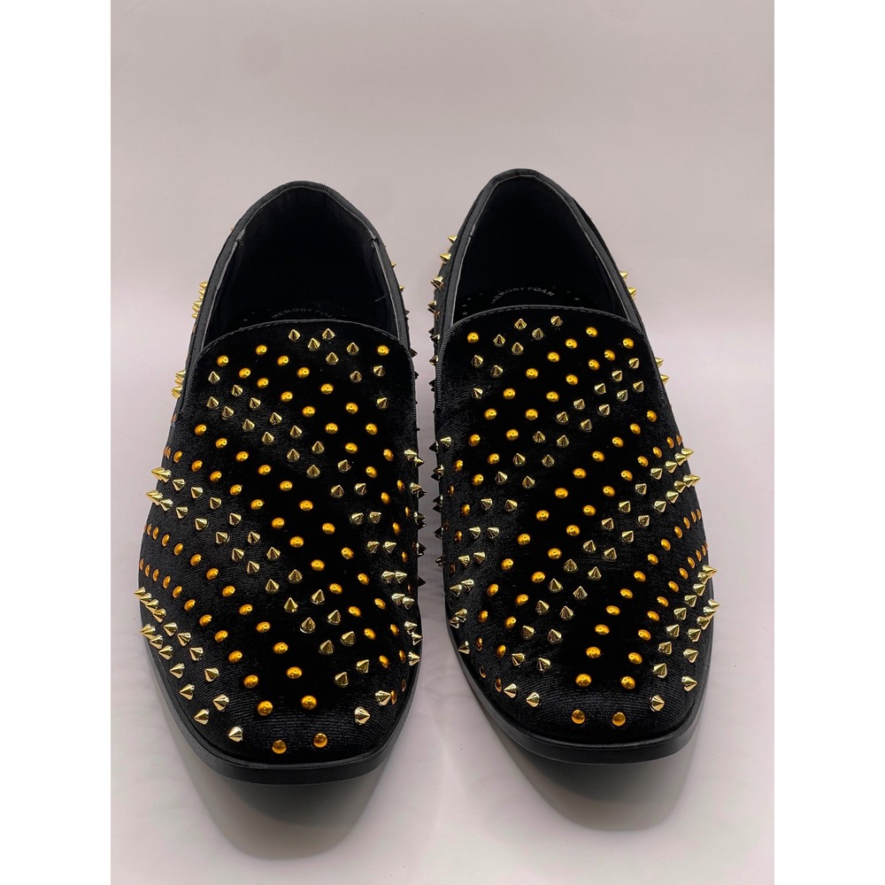 Stacy Adams Sabert Mens 11 M Black Velvet Gold Spiked Studded Loafers